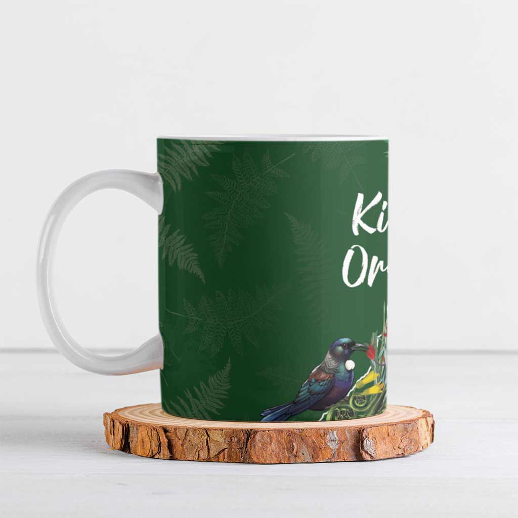 Kia Ora New Zealand Floral Ceramic Mug Sage Green - Polynesian Pride