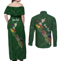 Kia Ora New Zealand Floral Personalized Couples Matching Off Shoulder Maxi Dress and Long Sleeve Button Shirt Sage Green - Polynesian Pride