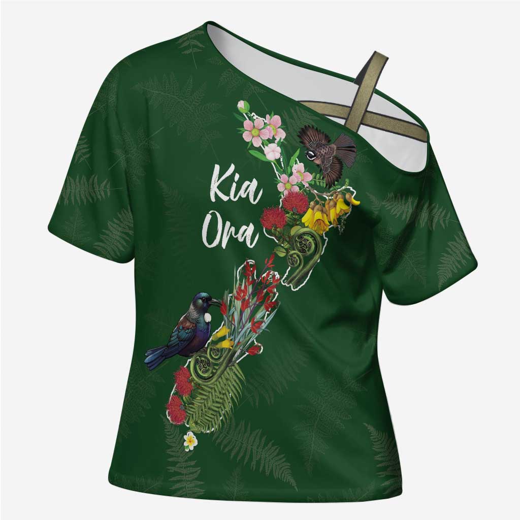 Kia Ora New Zealand Floral Personalized Cross Shoulder Shirt Sage Green - Polynesian Pride