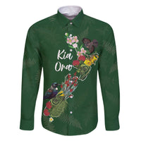 Kia Ora New Zealand Floral Personalized Family Matching Off The Shoulder Long Sleeve Dress and Hawaiian Shirt Sage Green - Polynesian Pride