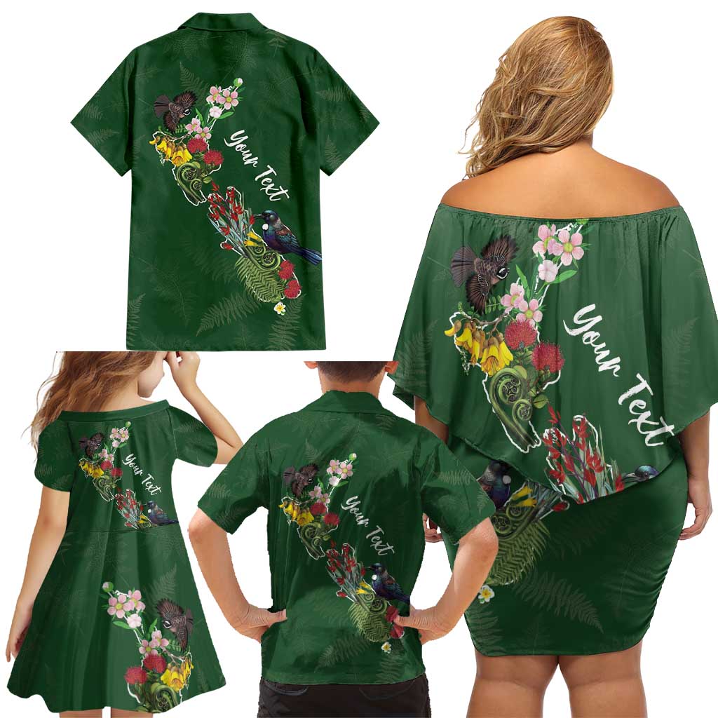 Kia Ora New Zealand Floral Personalized Family Matching Off Shoulder Short Dress and Hawaiian Shirt Sage Green - Polynesian Pride