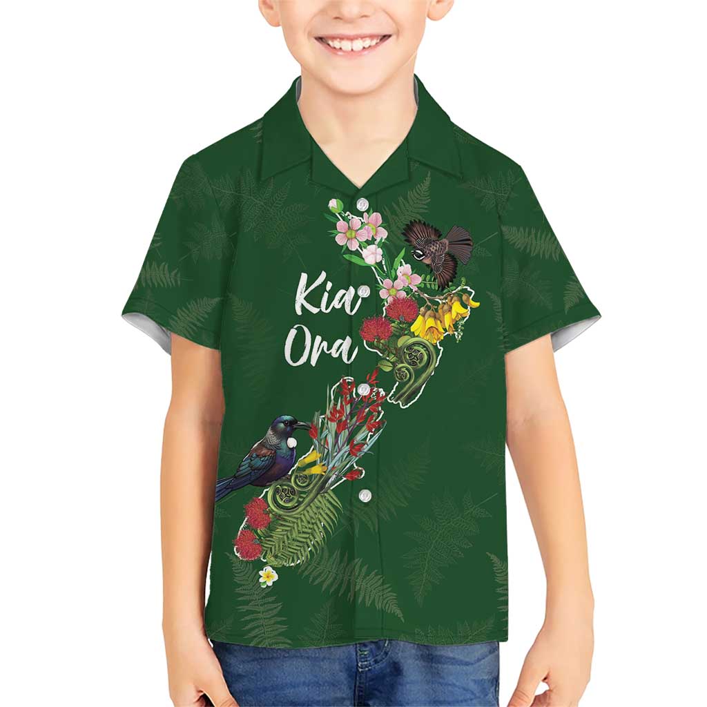 Kia Ora New Zealand Floral Personalized Family Matching Short Sleeve Bodycon Dress and Hawaiian Shirt Sage Green - Polynesian Pride