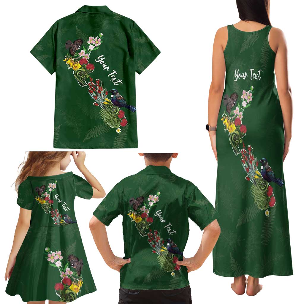 Kia Ora New Zealand Floral Personalized Family Matching Tank Maxi Dress and Hawaiian Shirt Sage Green - Polynesian Pride