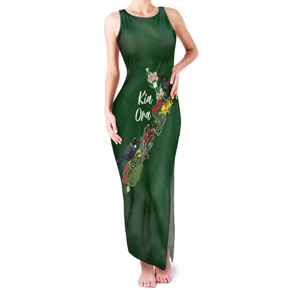 Kia Ora New Zealand Floral Personalized Family Matching Tank Maxi Dress and Hawaiian Shirt Sage Green - Polynesian Pride