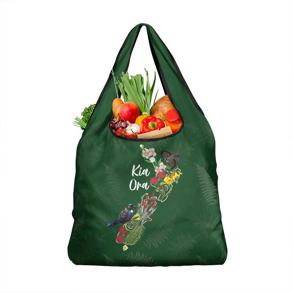 Kia Ora New Zealand Floral Grocery Bag Sage Green - Polynesian Pride