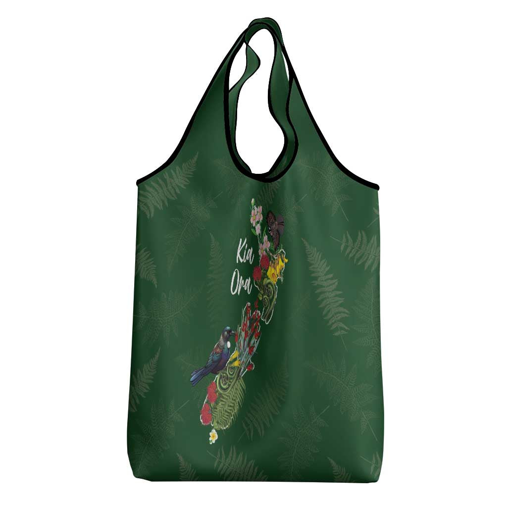 Kia Ora New Zealand Floral Grocery Bag Sage Green - Polynesian Pride