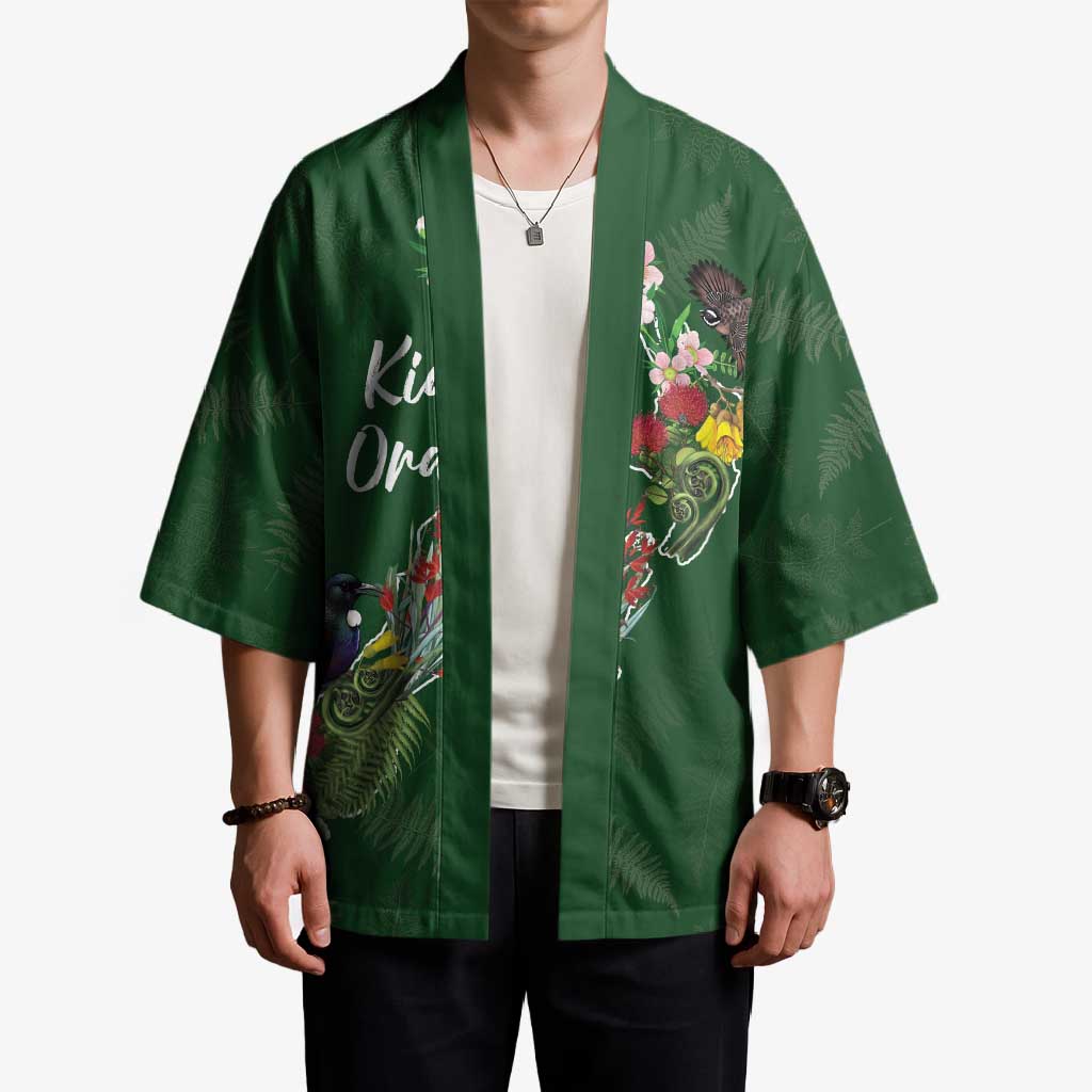 Kia Ora New Zealand Floral Personalized Kimono Sage Green - Polynesian Pride