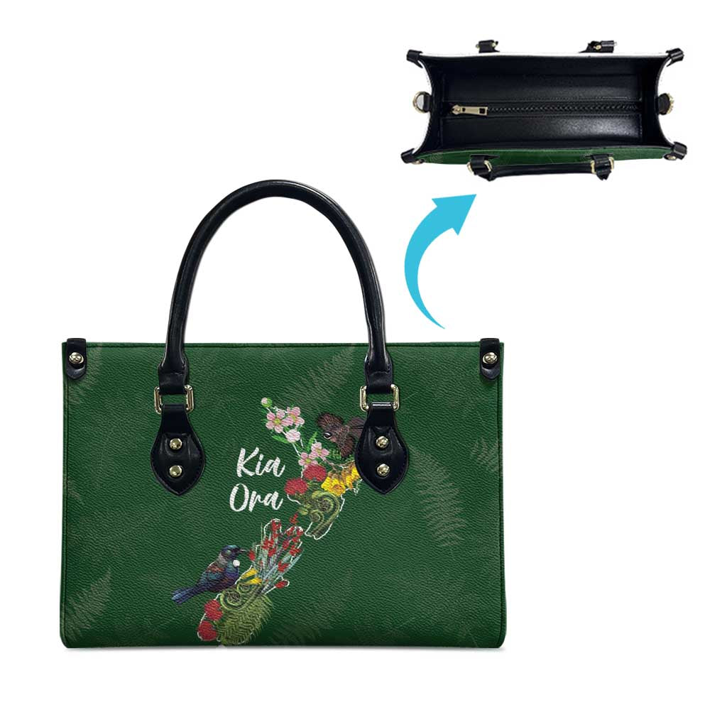 Kia Ora New Zealand Floral Leather Bag Sage Green - Polynesian Pride