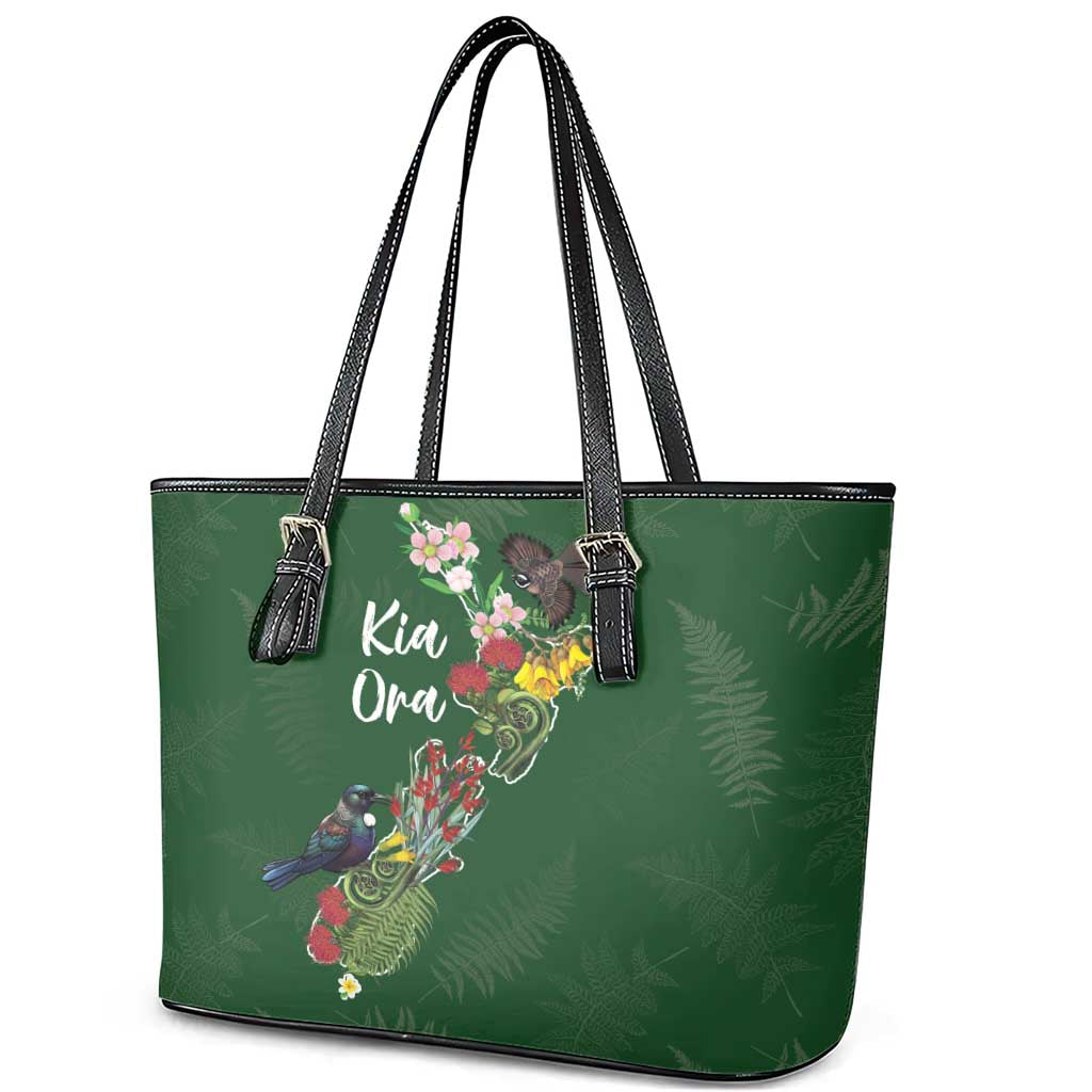 Kia Ora New Zealand Floral Leather Tote Bag Sage Green - Polynesian Pride