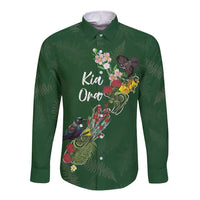 Kia Ora New Zealand Floral Personalized Long Sleeve Button Shirt Sage Green - Polynesian Pride