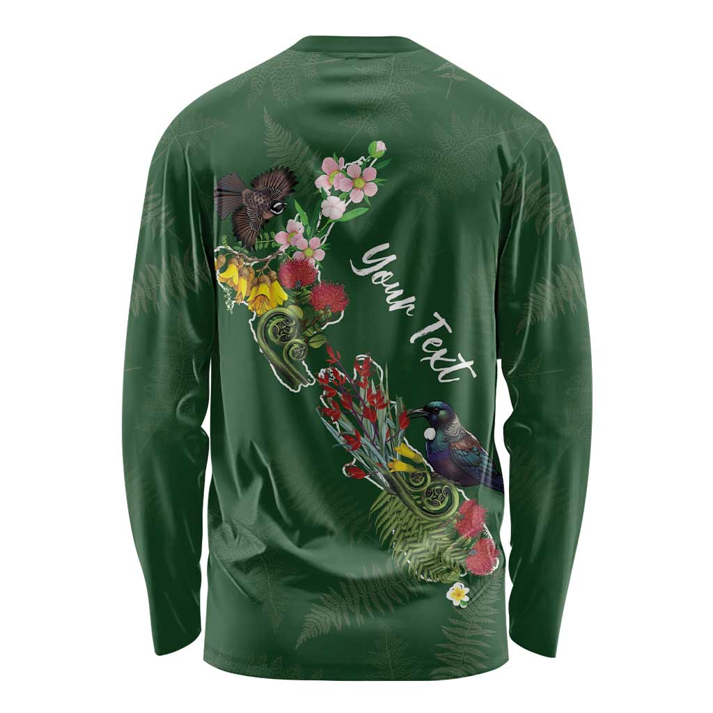 Kia Ora New Zealand Floral Personalized Long Sleeve Shirt Sage Green - Polynesian Pride
