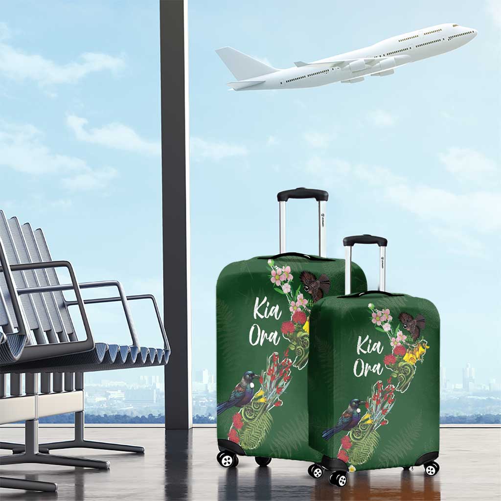 Kia Ora New Zealand Floral Luggage Cover Sage Green - Polynesian Pride