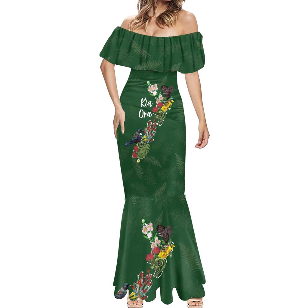 Kia Ora New Zealand Floral Personalized Mermaid Dress Sage Green - Polynesian Pride