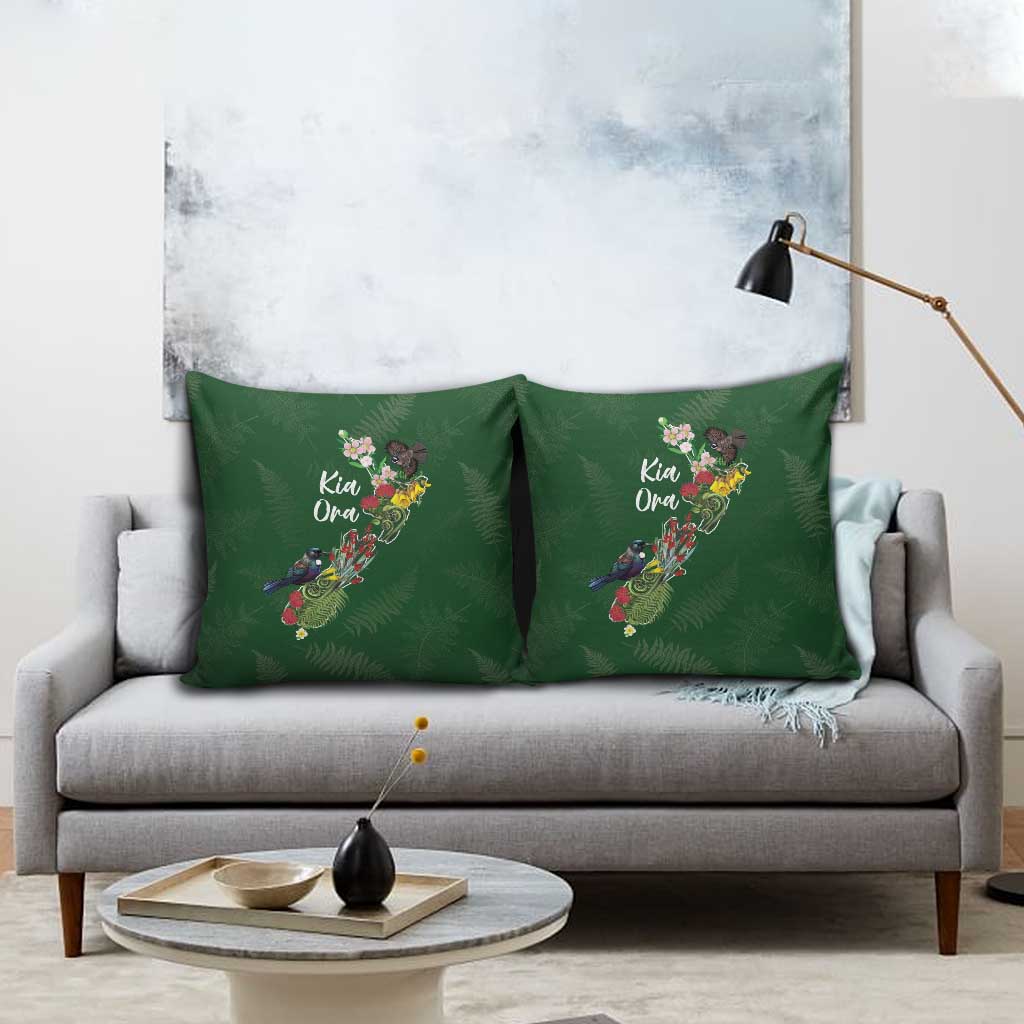 Kia Ora New Zealand Floral Pillow Cover Sage Green - Polynesian Pride