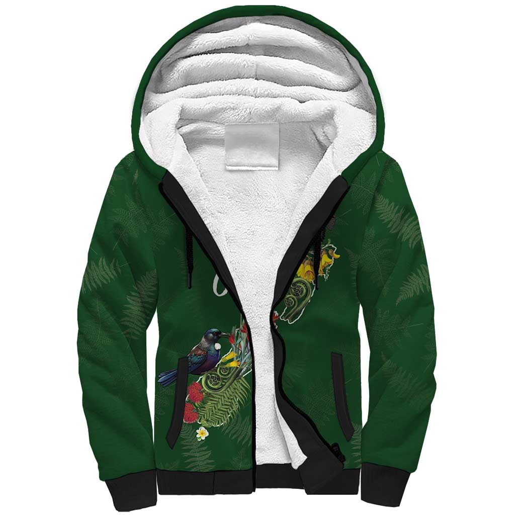Kia Ora New Zealand Floral Personalized Sherpa Hoodie Sage Green LT7 Unisex Sage Green - Polynesian Pride