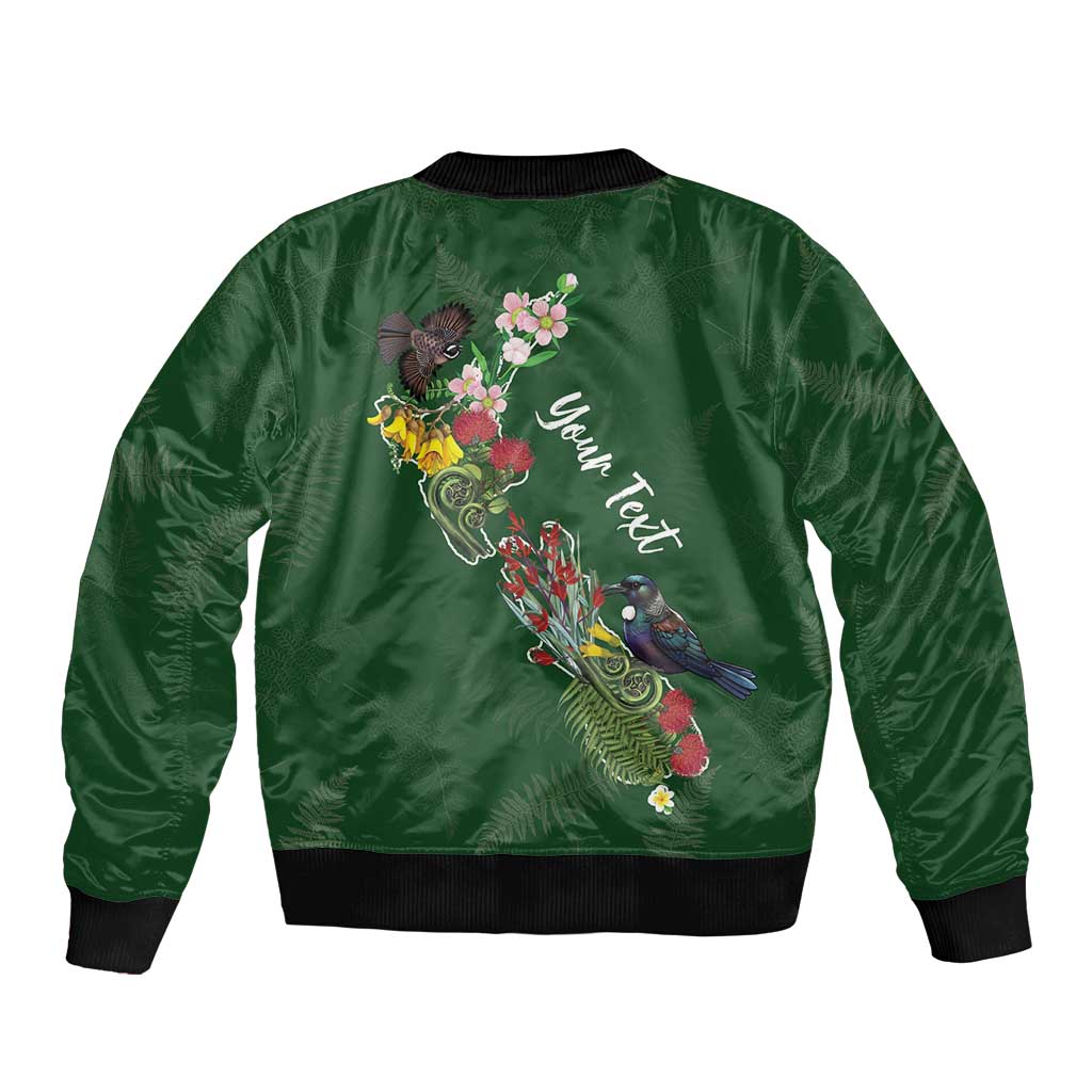 Kia Ora New Zealand Floral Personalized Sleeve Zip Bomber Jacket Sage Green - Polynesian Pride