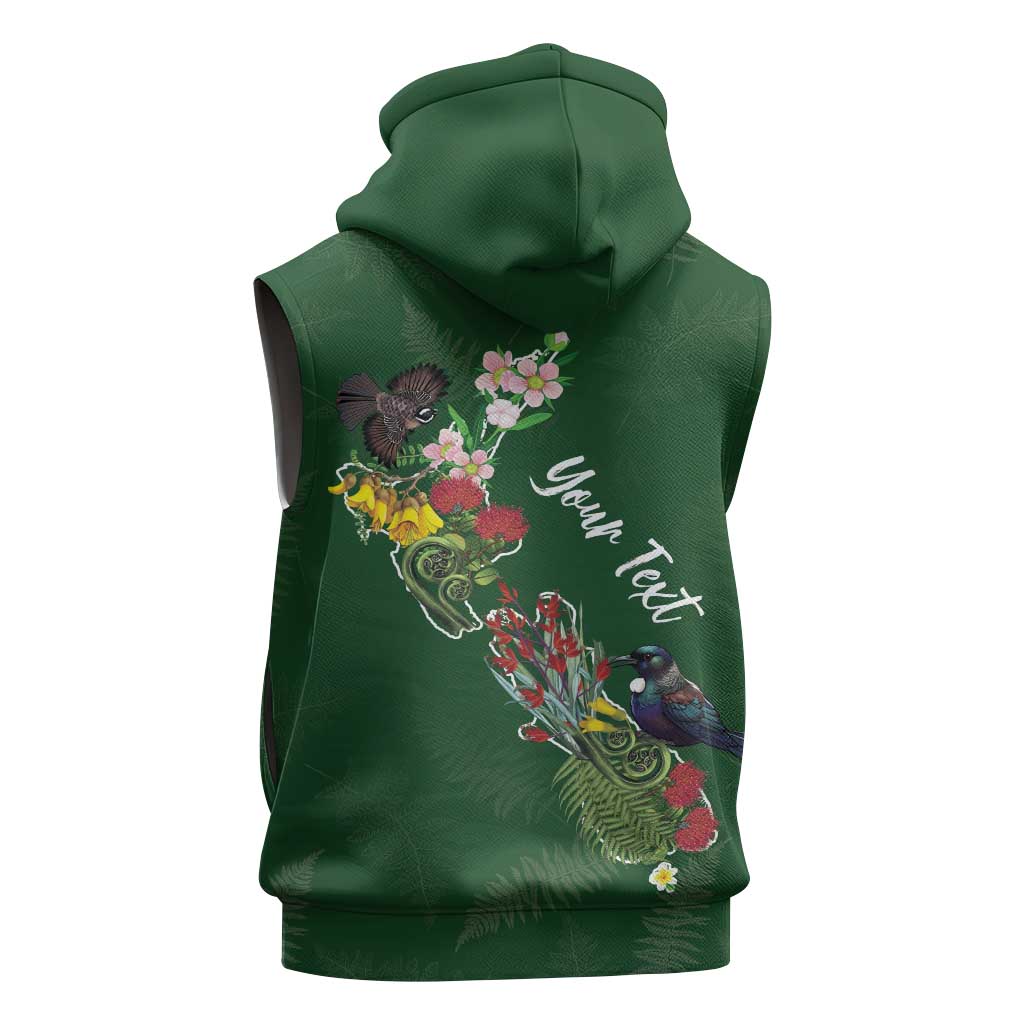 Kia Ora New Zealand Floral Personalized Sleeveless Zip Hoodie Sage Green - Polynesian Pride