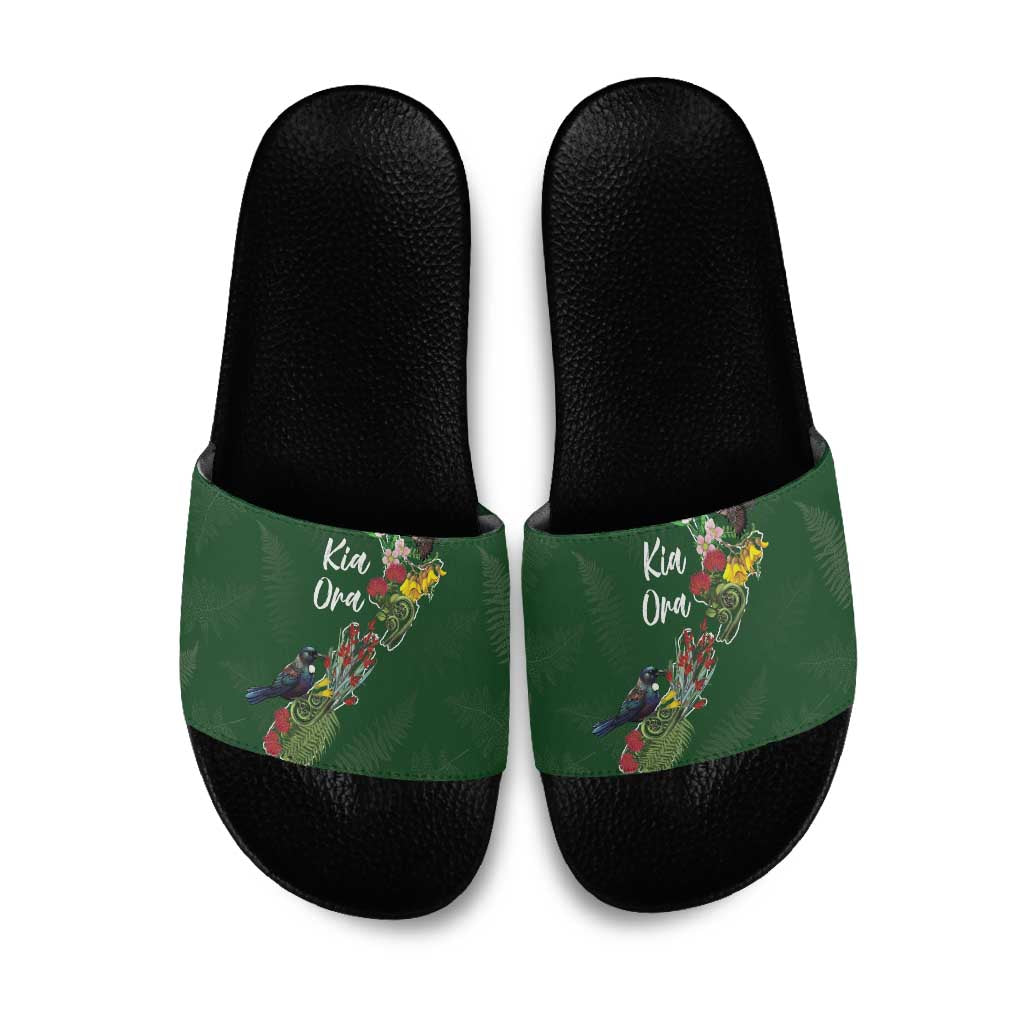 Kia Ora New Zealand Floral Slide Sandals Sage Green LT7 Sage Green - Polynesian Pride