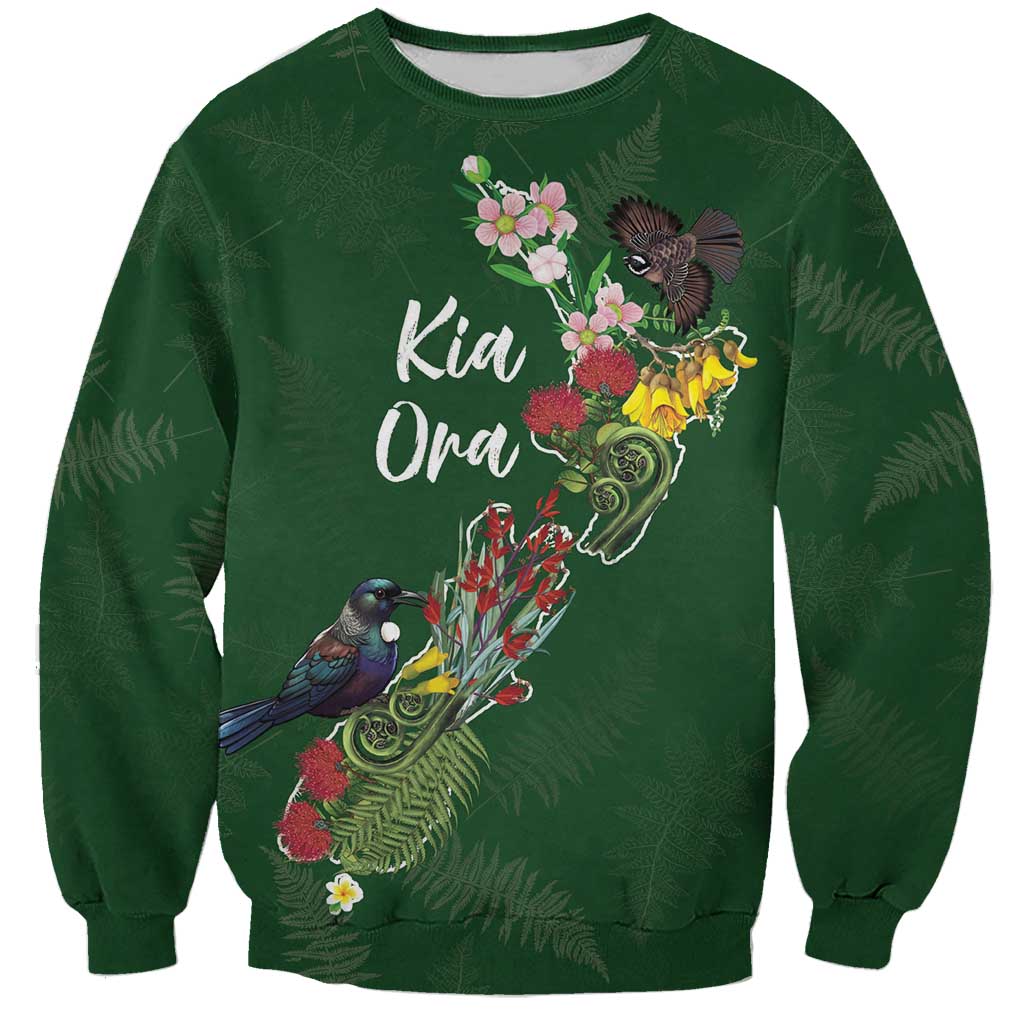 Kia Ora New Zealand Floral Personalized Sweatshirt Sage Green - Polynesian Pride