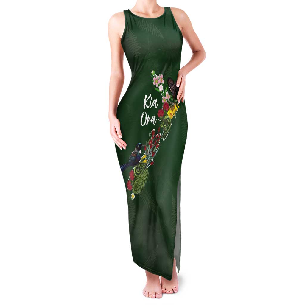 Kia Ora New Zealand Floral Personalized Tank Maxi Dress Sage Green - Polynesian Pride