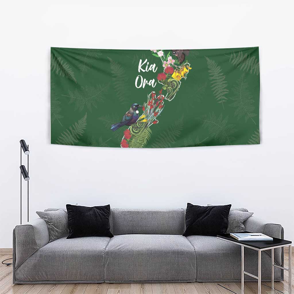 Kia Ora New Zealand Floral Tapestry Sage Green - Polynesian Pride