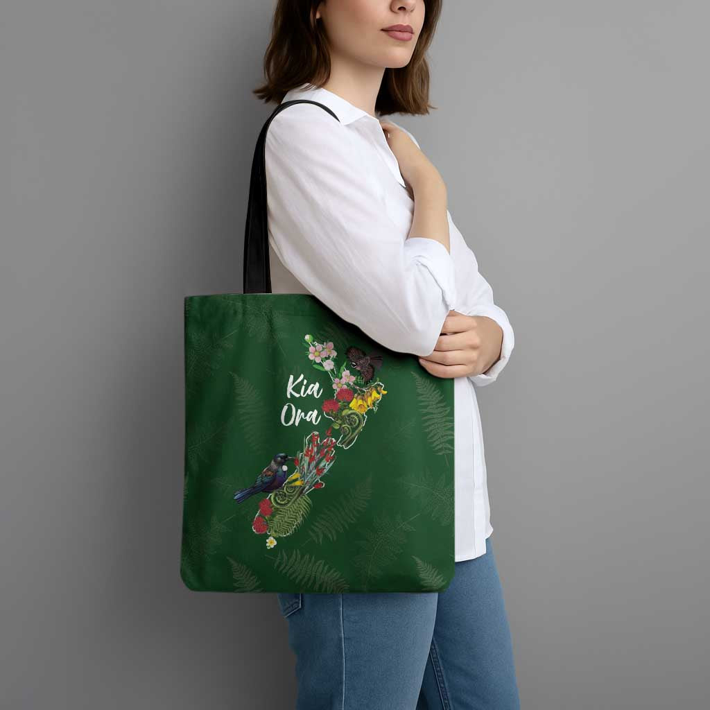 Kia Ora New Zealand Floral Tote Bag Sage Green - Polynesian Pride