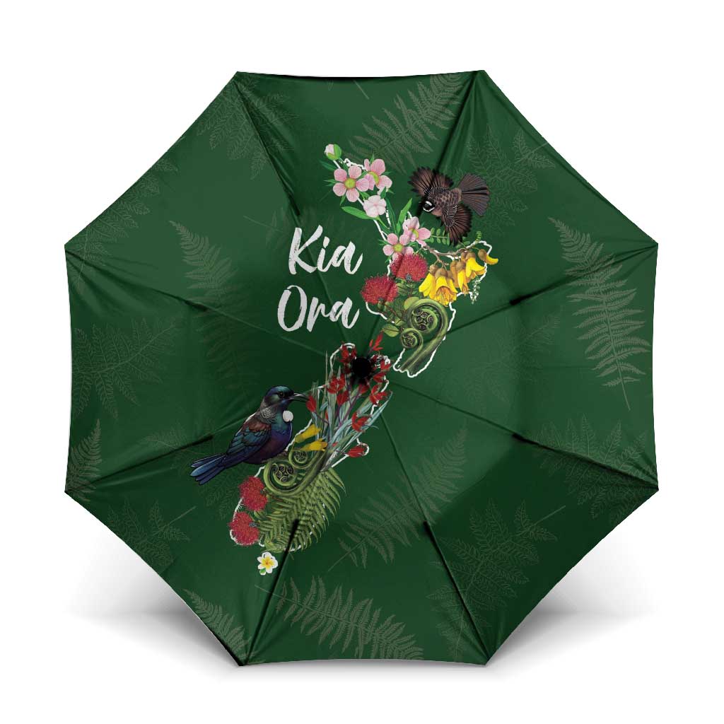 Kia Ora New Zealand Floral Umbrella Sage Green LT7 One Size Folded 11.42 inch Opened Diameter 37.4 inch Sage Green - Polynesian Pride
