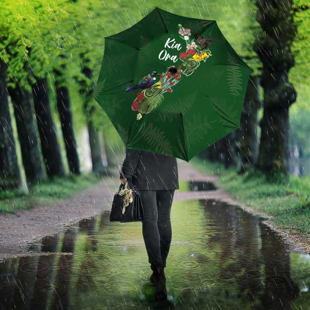 Kia Ora New Zealand Floral Umbrella Sage Green - Polynesian Pride