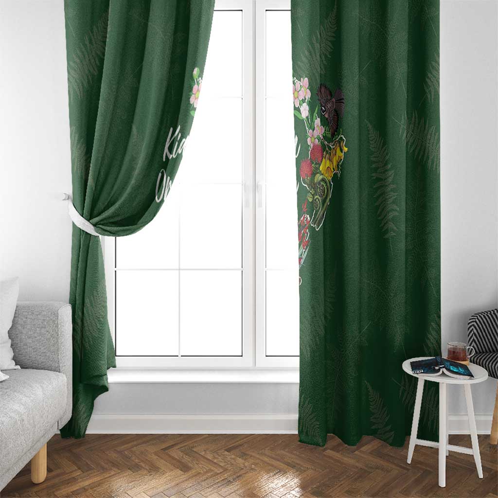 Kia Ora New Zealand Floral Window Curtain Sage Green - Polynesian Pride