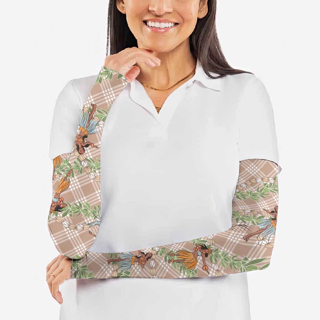 Beige Palaka Hula Girls Seamless Hawaii Aloha Arm Sleeves - Polynesian Pride