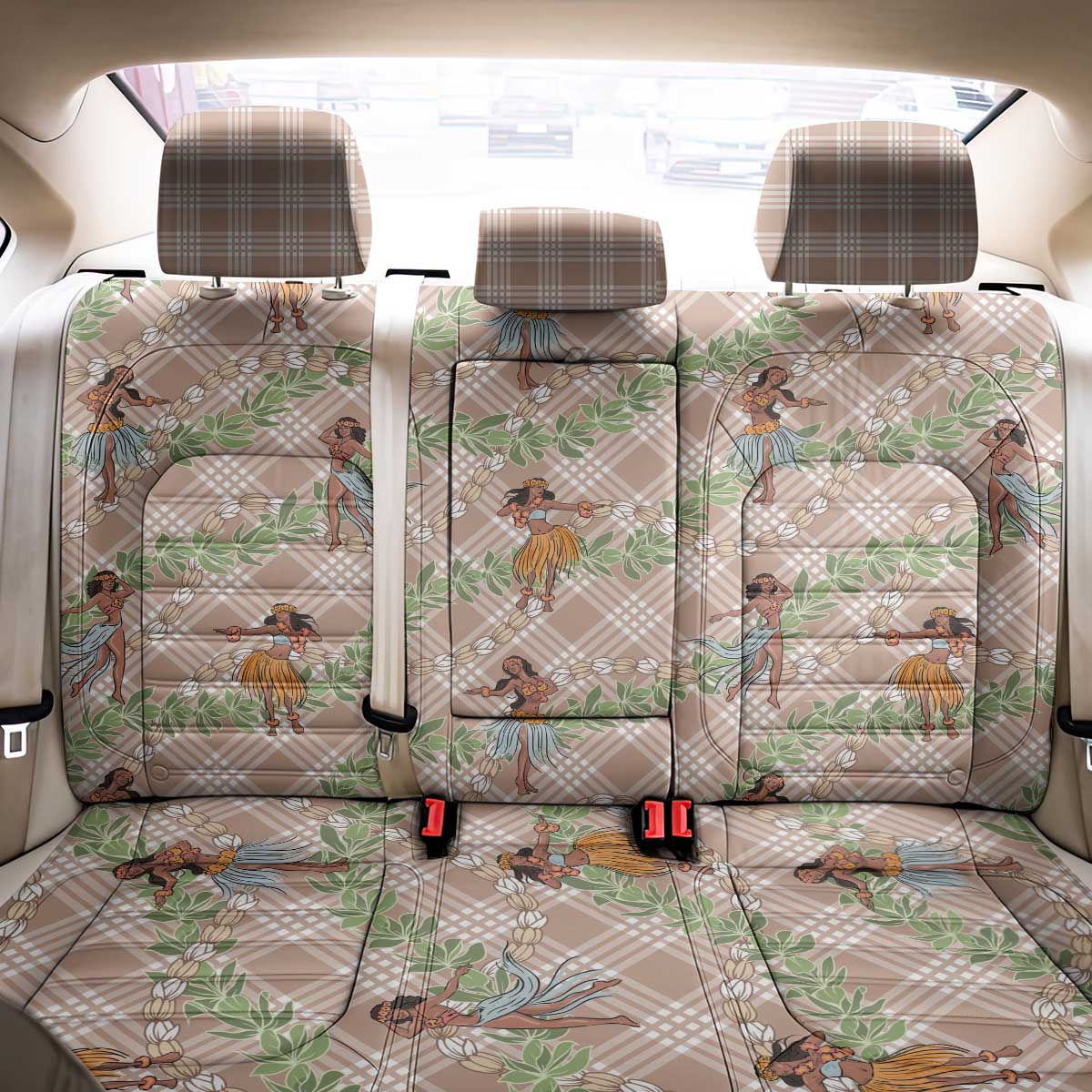 Beige Palaka Hula Girls Seamless Hawaii Aloha Back Car Seat Cover - Polynesian Pride