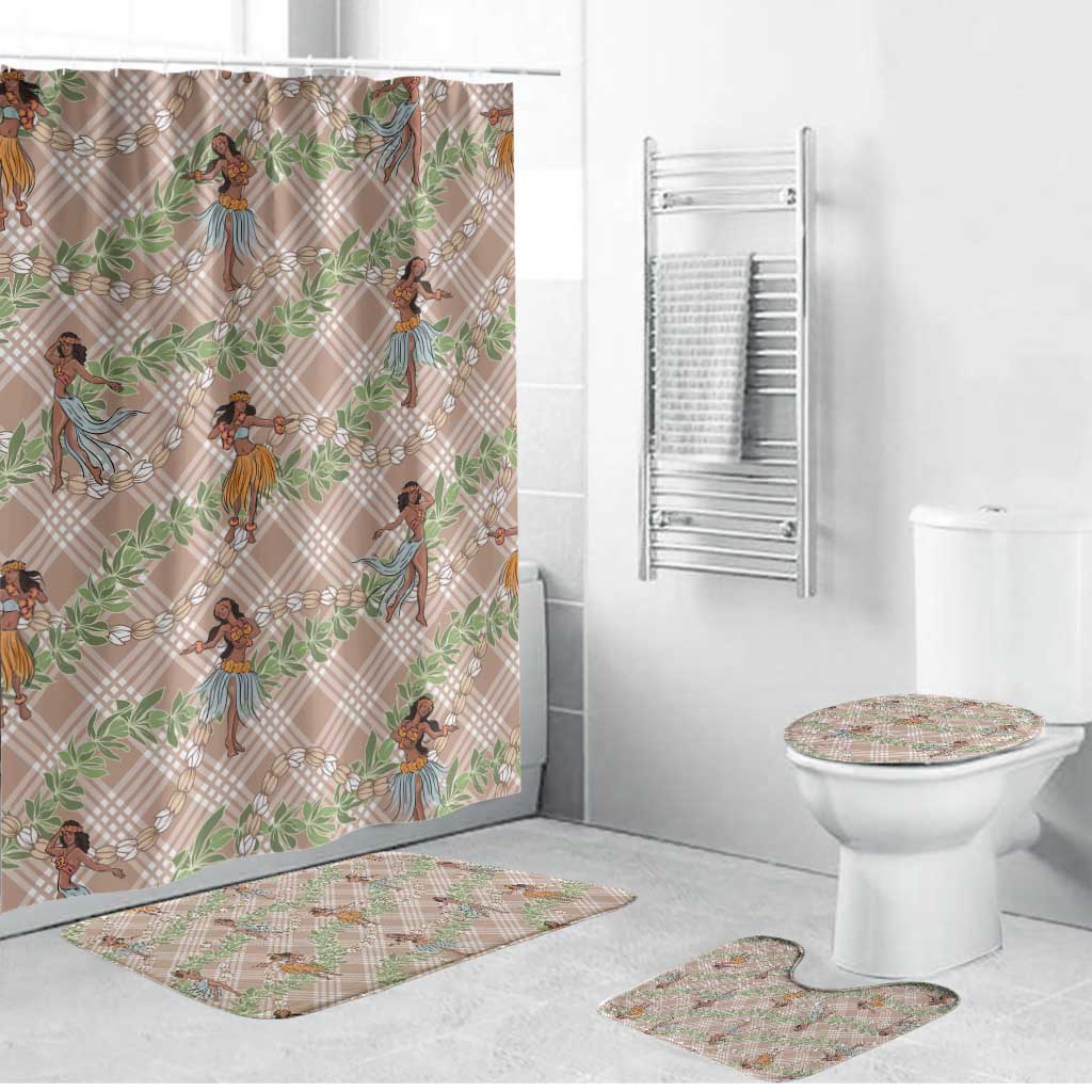 Beige Palaka Hula Girls Seamless Hawaii Aloha Bathroom Set - Polynesian Pride