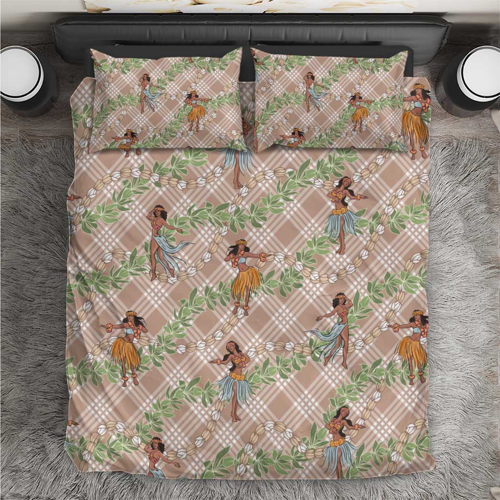 Beige Palaka Hula Girls Seamless Hawaii Aloha Bedding Set - Polynesian Pride