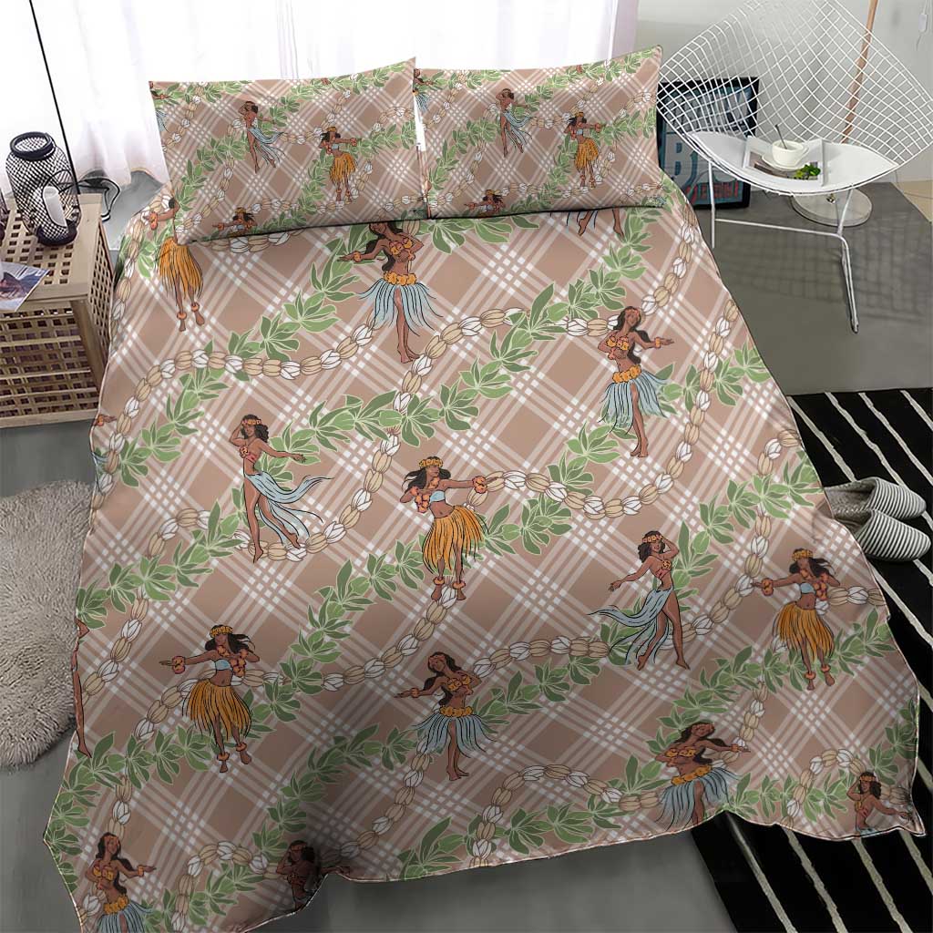 Beige Palaka Hula Girls Seamless Hawaii Aloha Bedding Set - Polynesian Pride