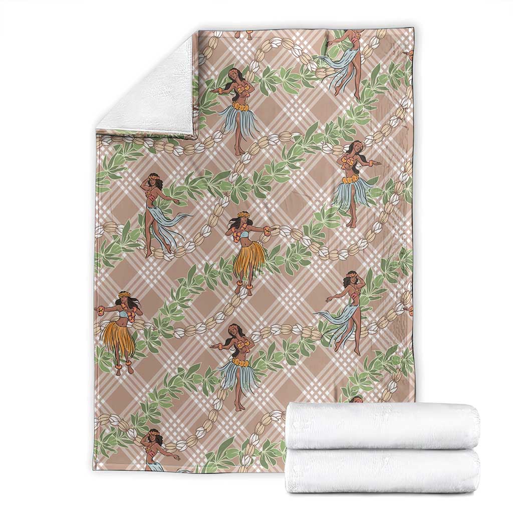 Beige Palaka Hula Girls Seamless Hawaii Aloha Blanket - Polynesian Pride