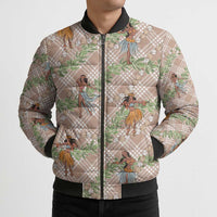 Beige Palaka Hula Girls Seamless Hawaii Aloha Bomber Puffer Jacket - Polynesian Pride