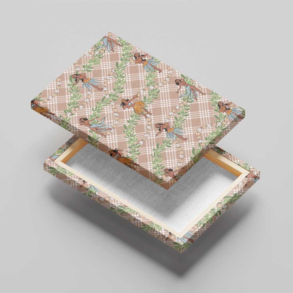 Beige Palaka Hula Girls Seamless Hawaii Aloha Canvas Wall Art - Polynesian Pride