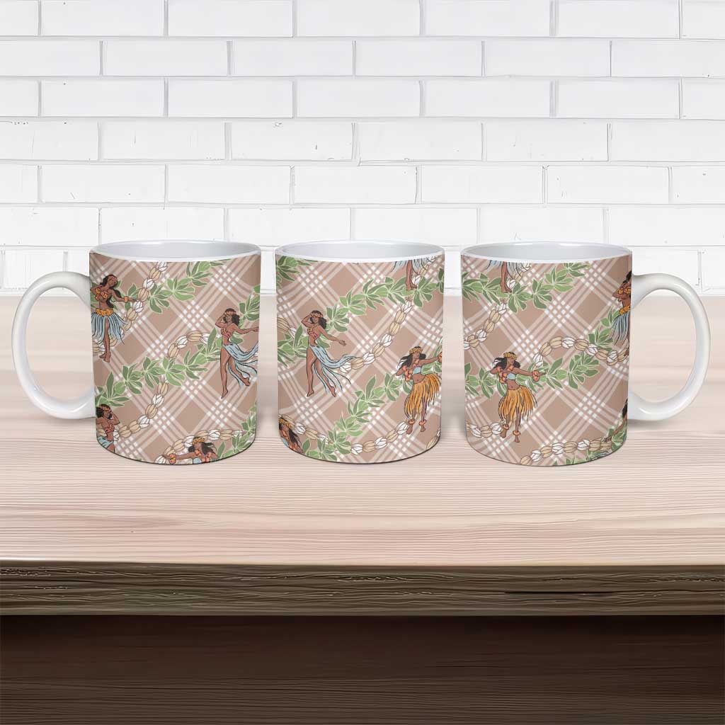 Beige Palaka Hula Girls Seamless Hawaii Aloha Ceramic Mug - Polynesian Pride