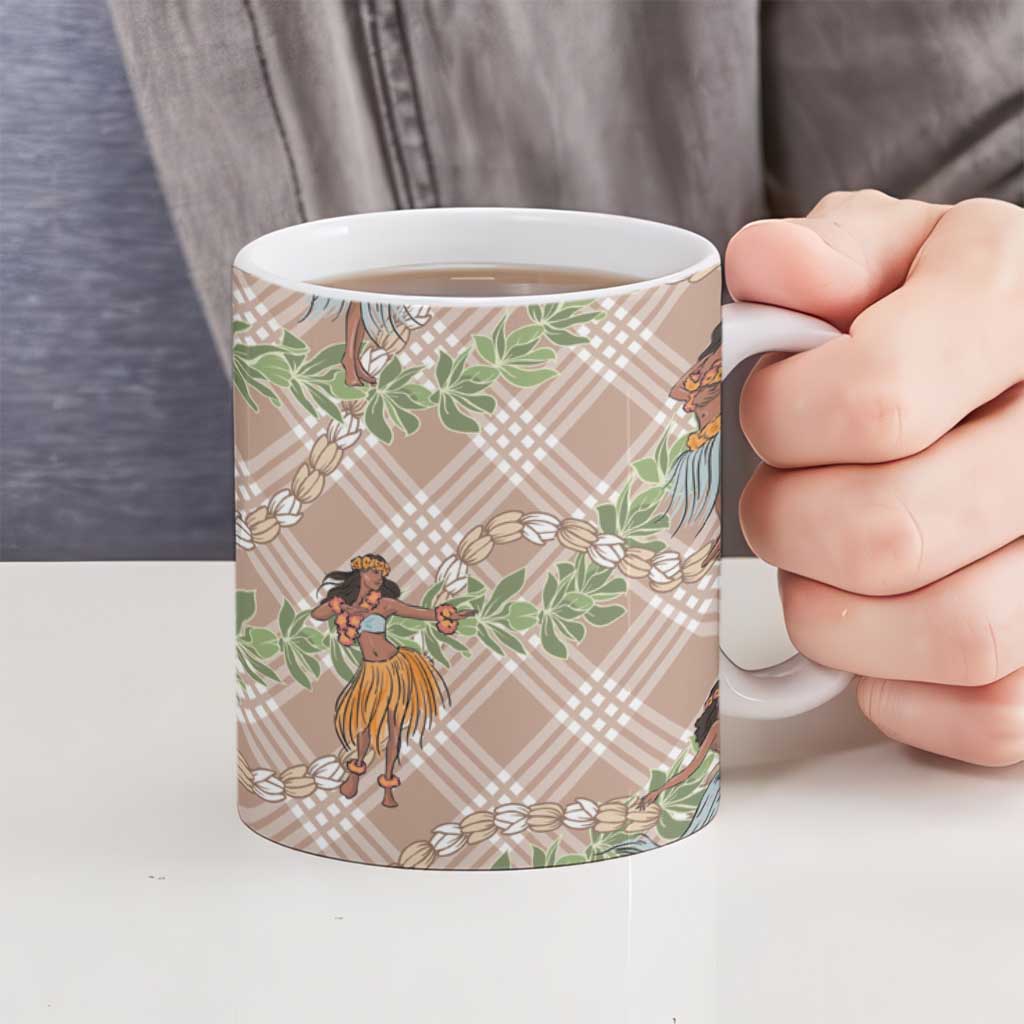 Beige Palaka Hula Girls Seamless Hawaii Aloha Ceramic Mug - Polynesian Pride