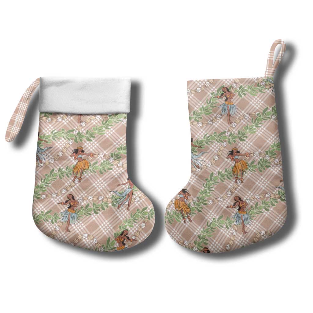 Beige Palaka Hula Girls Seamless Hawaii Aloha Christmas Stocking - Polynesian Pride