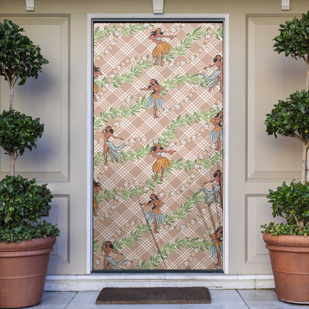 Beige Palaka Hula Girls Seamless Hawaii Aloha Door Cover - Polynesian Pride