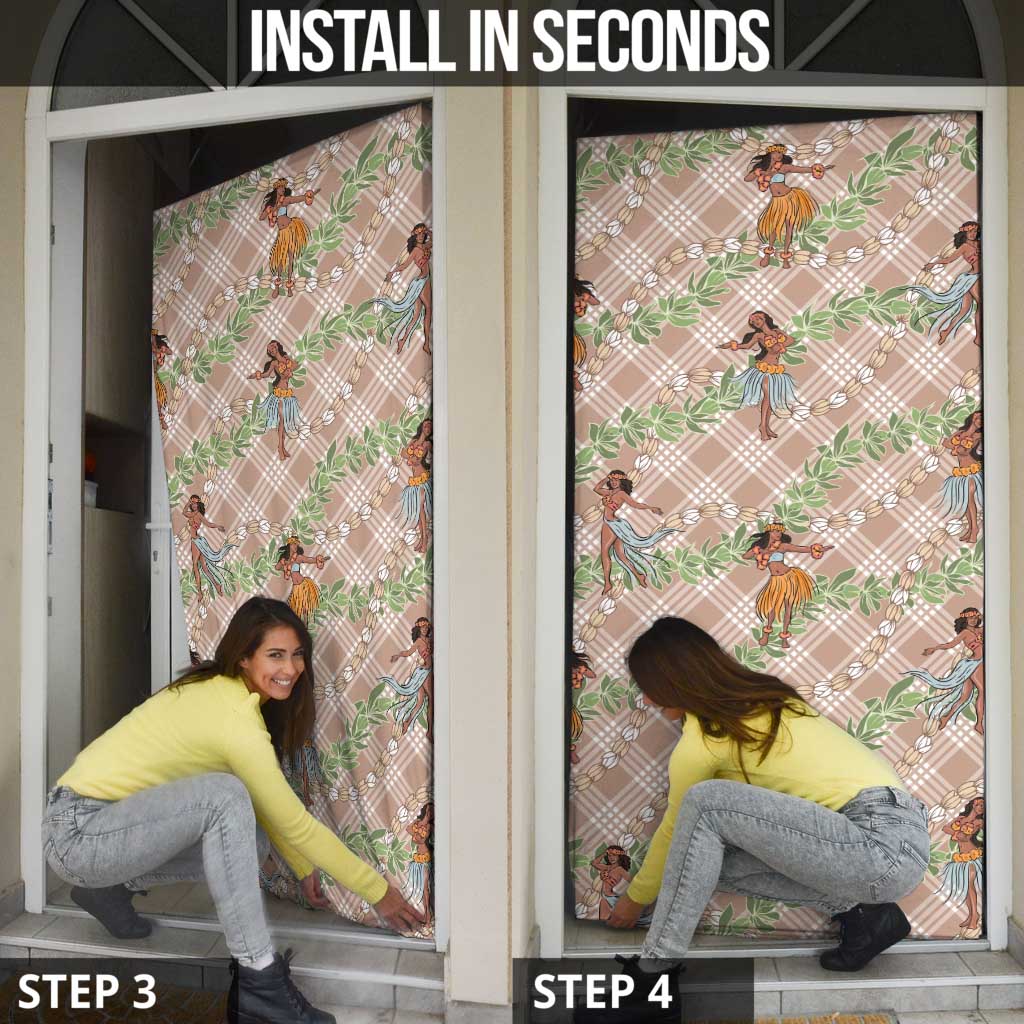 Beige Palaka Hula Girls Seamless Hawaii Aloha Door Cover - Polynesian Pride