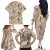 Beige Palaka Hula Girls Seamless Hawaii Aloha Family Matching Off The Shoulder Long Sleeve Dress and Hawaiian Shirt - Polynesian Pride