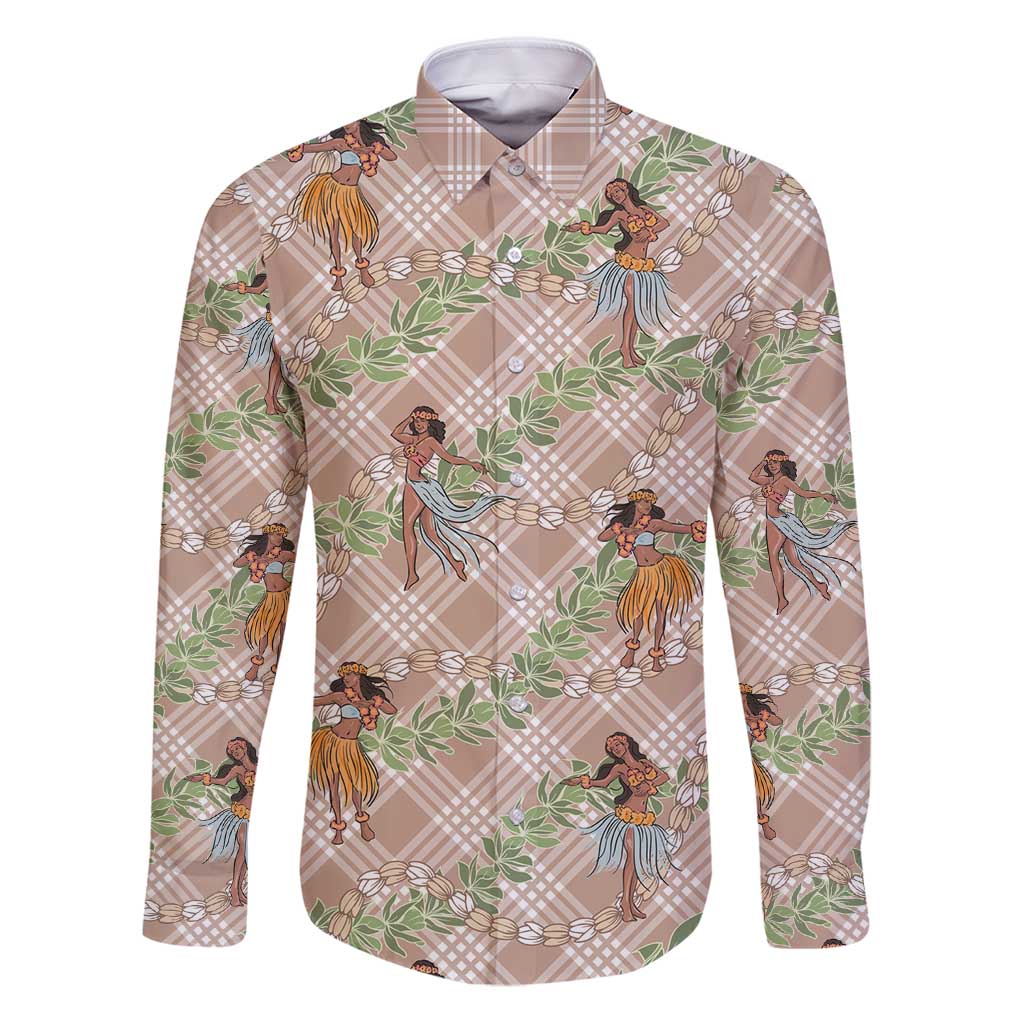 Beige Palaka Hula Girls Seamless Hawaii Aloha Family Matching Puletasi and Hawaiian Shirt - Polynesian Pride