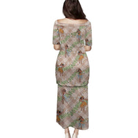 Beige Palaka Hula Girls Seamless Hawaii Aloha Family Matching Puletasi and Hawaiian Shirt - Polynesian Pride