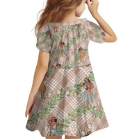 Beige Palaka Hula Girls Seamless Hawaii Aloha Family Matching Tank Maxi Dress and Hawaiian Shirt - Polynesian Pride