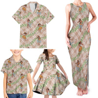 Beige Palaka Hula Girls Seamless Hawaii Aloha Family Matching Tank Maxi Dress and Hawaiian Shirt - Polynesian Pride