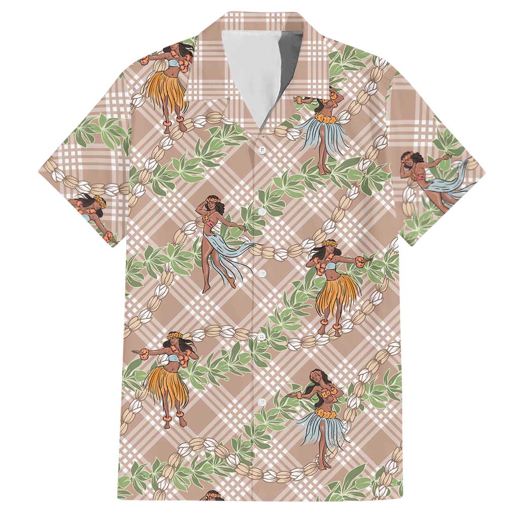 Beige Palaka Hula Girls Seamless Hawaii Aloha Hawaiian Shirt LT7 Beige - Polynesian Pride