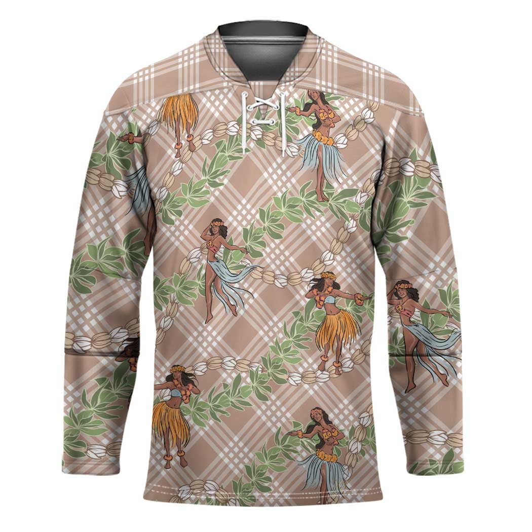 Beige Palaka Hula Girls Seamless Hawaii Aloha Hockey Jersey LT7 Unisex Beige - Polynesian Pride