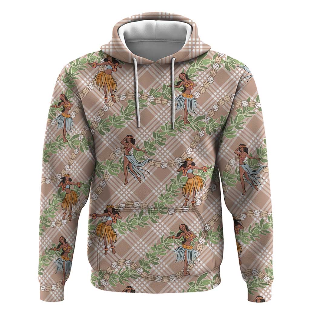 Beige Palaka Hula Girls Seamless Hawaii Aloha Hoodie LT7 Pullover Hoodie Beige - Polynesian Pride